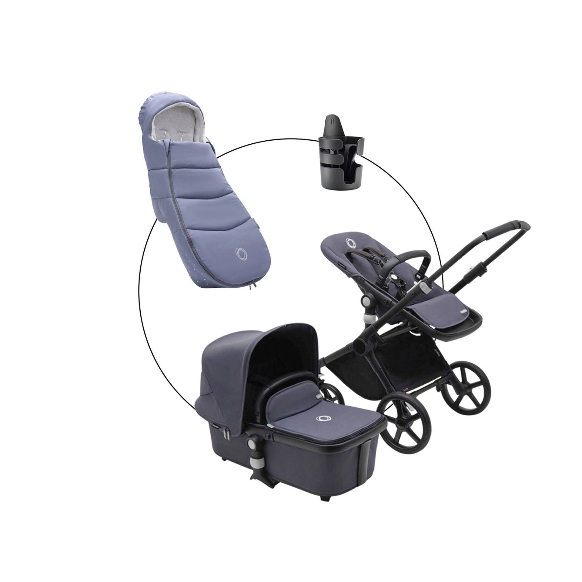 Bugaboo Fox Cub Kombikinderwagen Trio-Set inkl. Fußsack und Getränkehalter schwarz | blau Bugaboo Fox Cub Kombikinderwagen Trio-Set inkl. Fußsack und Getränkehalter schwarz | blau von Bugaboo