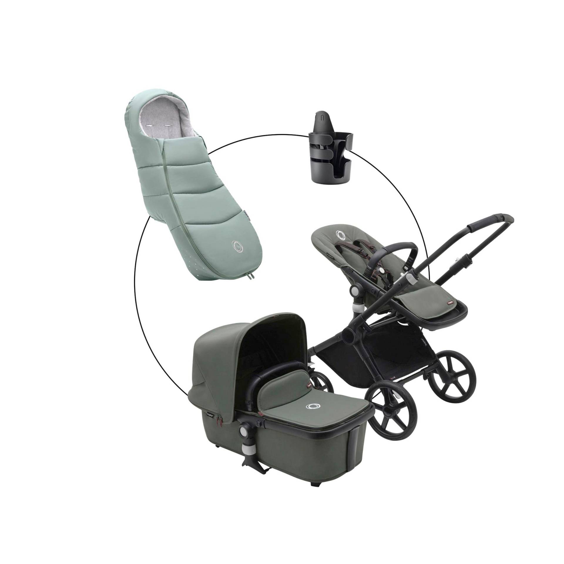Bugaboo Fox Cub Kombikinderwagen Trio-Set inkl. Fußsack und Getränkehalter schwarz | gruen Bugaboo Fox Cub Kombikinderwagen Trio-Set inkl. Fußsack und Getränkehalter schwarz | gruen von Bugaboo