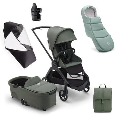 bugaboo Kinderwagen Dragonfly Complete Black/Forest Green, Essential Bundle von Bugaboo