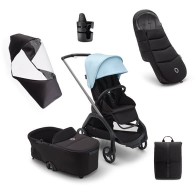 bugaboo Kinderwagen Dragonfly Complete Graphite/Midnight Black/Skyline Blue, Essential Bundle von Bugaboo