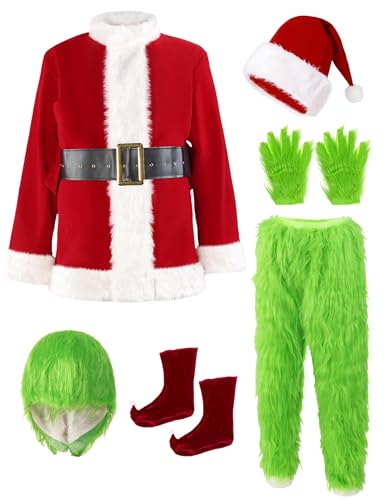 Buheco Weihnachtskostüm für Herren, Deluxe-Weihnachtsmann-Outfit für Erwachsene, pelzig, professionell, Weihnachten, Halloween, Monster, Cosplay, Erwachsene, Größe XL, 7-teilig von Buheco
