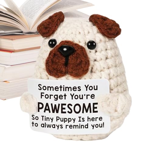 Buhygn Positive Häkeltiere Welpe, emotionale Unterstützung, Plüsch, motivierender Plüschhund, mit handgefertigter Handwerkskunst, tröstender Begleiter, 5 x 7 cm, für Ermutigung, tägliche Unterstützung von Buhygn
