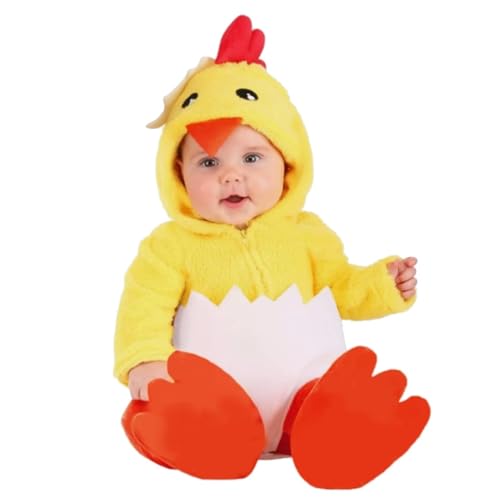 Buhygn Tier Outfit Kinder Jumpsuit Cosplay Strampler Cartoon Huhn Kostüm Weicher Plüsch Stoff Entzückendes Kapuzen-Design Gelb für Urlaub Fotos Familientreffen von Buhygn