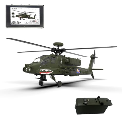 BuildCubes 1/32 F11 AH64 RC Hubschrauber für Erwachsene, 2.4G 6CH Flybarless Querruderlos 6G/3D Stunt RC Helikopter Militär, RC Armee Hubschrauber Modell Spielzeug Geschenk -RTF von BuildCubes