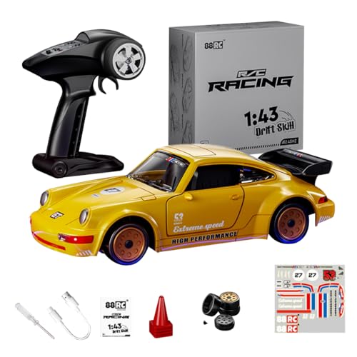BuildCubes 1/43 Drift RC Auto Mini, 2.4G Vollproportional 4WD Driften RC Racing Car Sportwagen mit zu öffnenden Türen, 18KM/H Legierung Rennauto RC Rennwagen Spielzeug Geschenk -RTR von BuildCubes