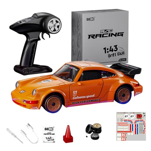 BuildCubes 1/43 Drift RC Auto Mini, 2.4G Vollproportional 4WD Driften RC Racing Car Sportwagen mit zu öffnenden Türen, 18KM/H Legierung Rennauto RC Rennwagen Spielzeug Geschenk -RTR von BuildCubes