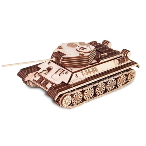 BuildCubes 3D Holzpuzzle für Erwachsene, Mechanisch Militär T-34-85 Panzer 3D Holz Modell Bausatz, 965 Teile Holzpuzzle Panzer 3D Puzzle Holz Tank Handwerk Spielzeug Geschenk -KIT von BuildCubes