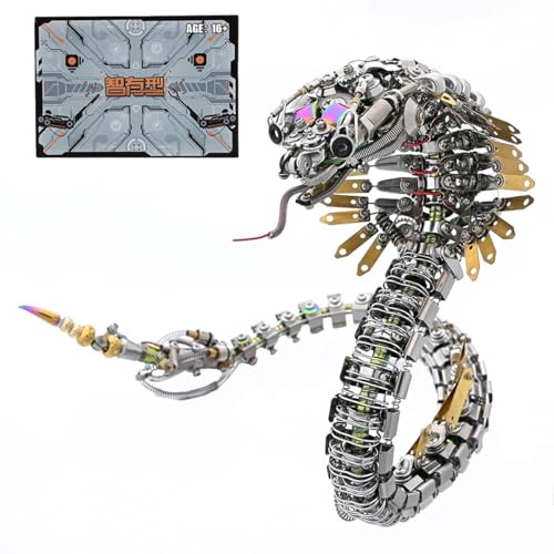 BuildCubes 3D Metall Puzzle Erwachsene, Steampunk Puzzle Schlange Metall Modellbausatz, 1000+PCS DIY Mechanisch Viper Kobra 3D Puzzle Tier Spielzeug Geschenk -KIT Version von BuildCubes