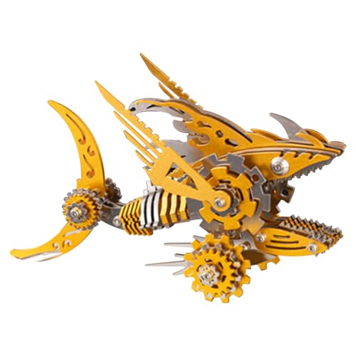 BuildCubes Hai 3D Metall Puzzle Erwachsene, Mechanisch Sägezahnhai 3D Puzzle Metall Modellbausatz Tier, 211PCS DIY Steampunk Haifisch Modell Ornamente Spielzeug Geschenk, KIT Version von BuildCubes