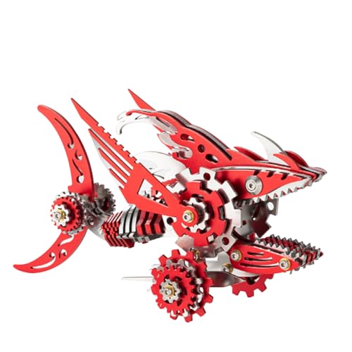 BuildCubes Hai 3D Metall Puzzle Erwachsene, Mechanisch Sägezahnhai 3D Puzzle Metall Modellbausatz Tier, 211PCS DIY Steampunk Haifisch Modell Ornamente Spielzeug Geschenk, KIT Version von BuildCubes