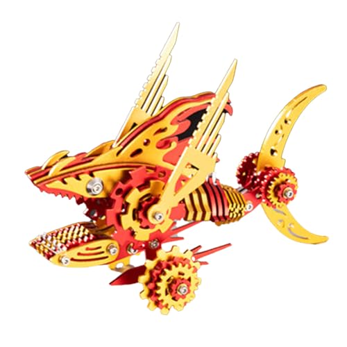 BuildCubes Hai 3D Metall Puzzle Erwachsene, Mechanisch Sägezahnhai 3D Puzzle Metall Modellbausatz Tier, 211PCS DIY Steampunk Haifisch Modell Ornamente Spielzeug Geschenk, KIT Version von BuildCubes