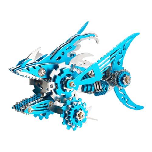 BuildCubes Hai 3D Metall Puzzle Erwachsene, Mechanisch Sägezahnhai 3D Puzzle Metall Modellbausatz Tier, 211PCS DIY Steampunk Haifisch Modell Ornamente Spielzeug Geschenk, KIT Version von BuildCubes