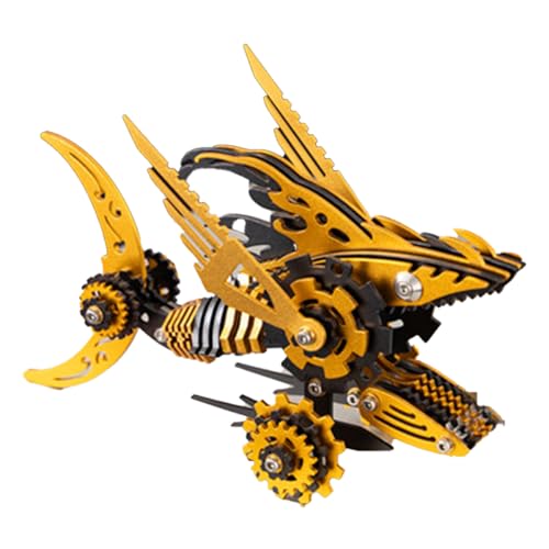 BuildCubes Hai 3D Metall Puzzle Erwachsene, Mechanisch Sägezahnhai 3D Puzzle Metall Modellbausatz Tier, 211PCS DIY Steampunk Haifisch Modell Ornamente Spielzeug Geschenk, KIT Version von BuildCubes