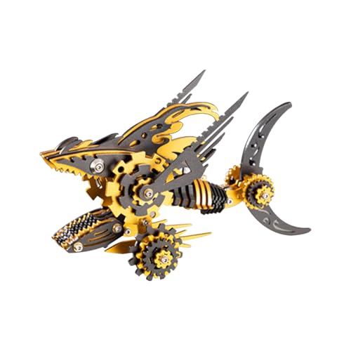 BuildCubes Hai 3D Metall Puzzle Erwachsene, Mechanisch Sägezahnhai 3D Puzzle Metall Modellbausatz Tier, 211PCS DIY Steampunk Haifisch Modell Ornamente Spielzeug Geschenk, KIT Version von BuildCubes