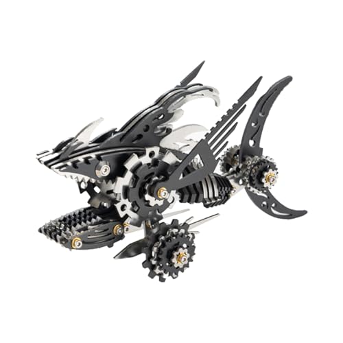 BuildCubes Hai 3D Metall Puzzle Erwachsene, Mechanisch Sägezahnhai 3D Puzzle Metall Modellbausatz Tier, 211PCS DIY Steampunk Haifisch Modell Ornamente Spielzeug Geschenk, KIT Version von BuildCubes