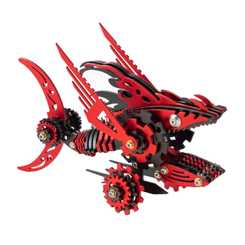 BuildCubes Hai 3D Metall Puzzle Erwachsene, Mechanisch Sägezahnhai 3D Puzzle Metall Modellbausatz Tier, 211PCS DIY Steampunk Haifisch Modell Ornamente Spielzeug Geschenk, KIT Version von BuildCubes