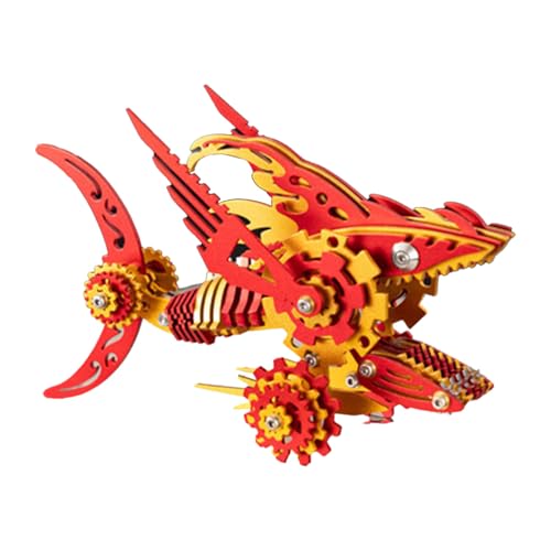 BuildCubes Hai 3D Metall Puzzle Erwachsene, Mechanisch Sägezahnhai 3D Puzzle Metall Modellbausatz Tier, 211PCS DIY Steampunk Haifisch Modell Ornamente Spielzeug Geschenk, KIT Version von BuildCubes