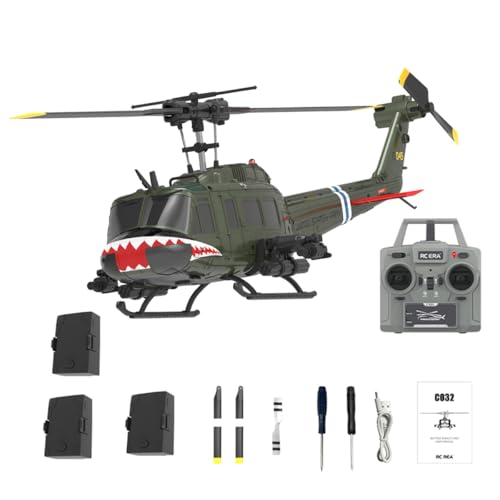 BuildCubes UH-1 RC Hubschrauber für Erwachsene, 1/48 C032 RC Helikopter, 2.4G 6CH Flybarless Stunt RC Militär Helikopter, Optische Flusspositionierung Rückwärtsflug, Geschenk -RTF von BuildCubes
