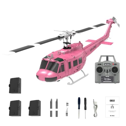 BuildCubes UH-1 RC Hubschrauber für Erwachsene, 1/48 C032 RC Helikopter, 2.4G 6CH Flybarless Stunt RC Militär Helikopter, Optische Flusspositionierung Rückwärtsflug, Geschenk -RTF von BuildCubes