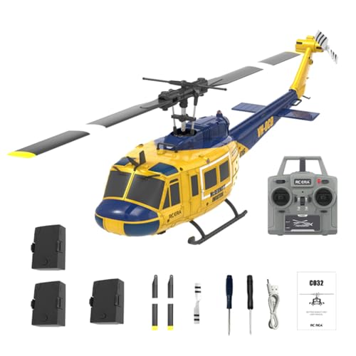 BuildCubes UH-1 RC Hubschrauber für Erwachsene, 1/48 C032 RC Helikopter, 2.4G 6CH Flybarless Stunt RC Militär Helikopter, Optische Flusspositionierung Rückwärtsflug, Geschenk -RTF von BuildCubes
