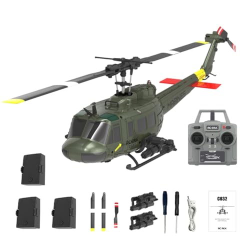BuildCubes UH-1 RC Hubschrauber für Erwachsene, 1/48 C032 RC Helikopter, 2.4G 6CH Flybarless Stunt RC Militär Helikopter, Optische Flusspositionierung Rückwärtsflug, Geschenk -RTF von BuildCubes