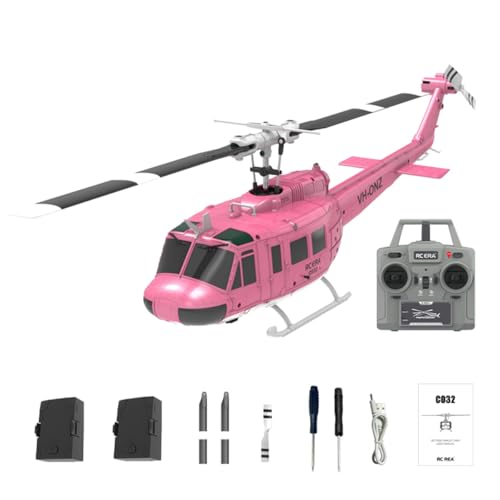 BuildCubes UH-1 RC Hubschrauber für Erwachsene, 1/48 C032 RC Helikopter, 2.4G 6CH Flybarless Stunt RC Militär Helikopter, Optische Flusspositionierung Rückwärtsflug, Geschenk -RTF von BuildCubes
