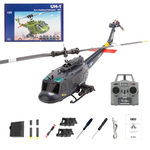 BuildCubes UH-1 RC Hubschrauber für Erwachsene, 1/48 C032 RC Helikopter, 2.4G 6CH Flybarless Stunt RC Militär Helikopter, Optische Flusspositionierung Rückwärtsflug, Geschenk -RTF von BuildCubes