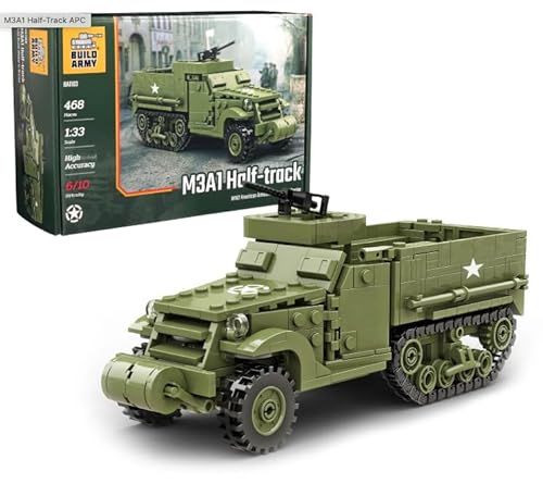 Buildarmy M3A1 Halbbahn-Militär-Bauset im Maßstab 1:33, 468 Teile, 19,7 cm Länge, WW2 US Army Fahrzeugmodell von Buildarmy