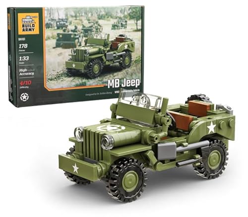 Buildarmy WW2 American MB Jeep Utility Vehicle Model Brick Building Block 178pcs von Buildarmy