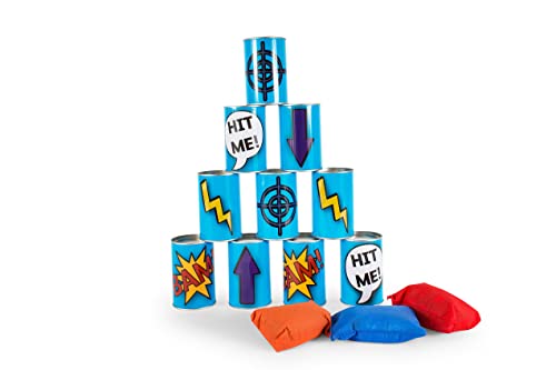 BS Toys Dosenwerfen Kinder - Spielzeug für Draußen - Outdoor Spielzeug ab 3 jahre - Wurfspiel für Kinder - Kinderspiele mit 10 Blau Blechdosen und 3 Wurfsäcke - Einheitsgröße von BS Toys -