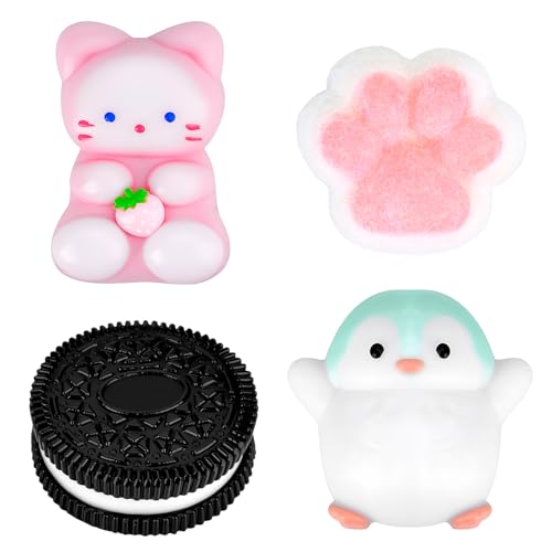 4 Stück Taba Squishy Cat Set, Fufu Squishy Katzen Pfote Squeeze Biscuit Cat Paw Toy, Süße Weiche Katzenpfoten Stressabbau Fidget Toys Sensory Stress Spielzeug für Kinder Erwachsene von Bukbas