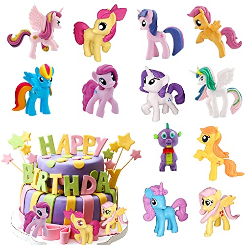 12 Stück Pony Figuren, Unicorn Mini Figures Set, Little Pony Figur Einhorn Deko Torte, Süßes Cartoon Pony Spielzeug Kinder Mädchen Geburtstag Kuchen Dekorationen von Bukezudang