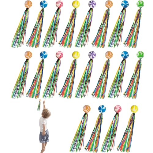 20 Stück Springball Mit Bänder Farbige, Hüpfkugeln mit Bunten Bändern, Hüpfbälle Für Kinder, Bunte Bänder Hüpfkugeln, Hüpfbälle Springball, Mitgebsel Geschenk für Geburtstagsparty, 30mm von Bukezudang