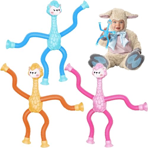 3 Stück Teleskop-Saugnapf Alpaka Spielzeug, Telescopic Suction Cup Alpaka Toy, Sensorisches Alpaka Spielzeug, Pädagogisches Stressabbau-Spielzeug für Kinder und Erwachsene von Bukezudang