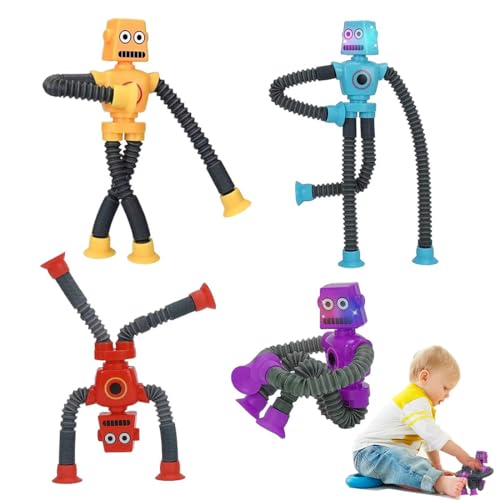 4 Stück Telescopic Robots, Teleskopsaugnapf Roboter Spielzeug, Sensorisches Roboter-Spielzeug, Lustiges Pädagogisches Stressabbau-Spielzeug Für Kinder Und Erwachsene von Bukezudang