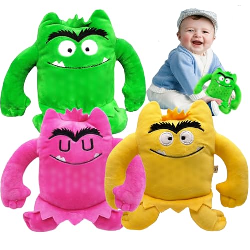 Bukezudang Farbenmonster Plüsch Spielzeug, 3 Stück Buntes Monster Plüschtier, Lernspiel zum Emotionalen Lernen, Geburtstagsgeschenke für Jungen und Mädchen (Rosa, Gelb und Grün) von Bukezudang