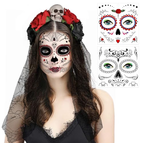Halloween Tag der Toten Haarreif, day of the dead haarreif mit Gesicht Tattoos, Dia De Los Muertos Haarband,Rose Tag der Toten Haarschmuck,Day of the Dead Haarschmuck, Halloween Kostüm Stirnband Halloween Tag der Toten Haarreif, day of the dead haarreif mit Gesicht Tattoos, Dia De Los Muertos Haarband,Rose Tag der Toten Haarschmuck,Day of the Dead Haarschmuck, Halloween Kostüm Stirnband von Bukezudang