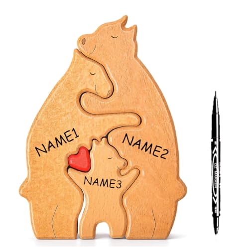 Familienpuzzle, Personalisiertes Holzkunstpuzzle Der Bärenfamilie, Holzbärenskulpturen, Mit 1 DIY Marker, Perfekte Heimdekoration, Geschenk Für Familie| Bürodekoration(3) von Bukezudang