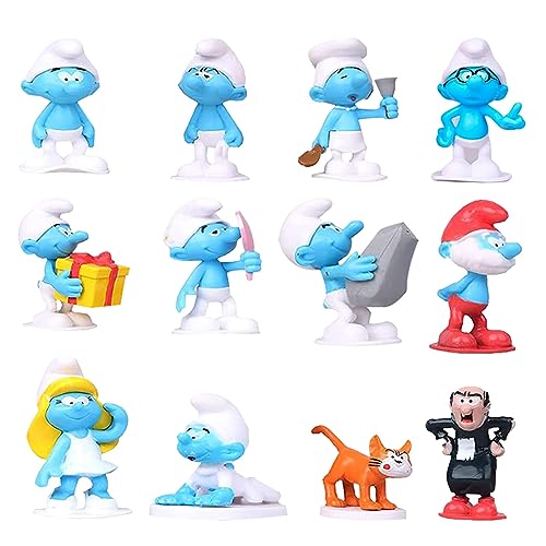 Heartpop Schlümpfe Figuren, 12 Stück Cupcake Figuren, Tortendeko Schlümpfe, Die Schlümpfe Figuren Set, Tortendeko Cake Topper, für Kinder Cartoon Geburtstagstorte Dekoration von Bukezudang