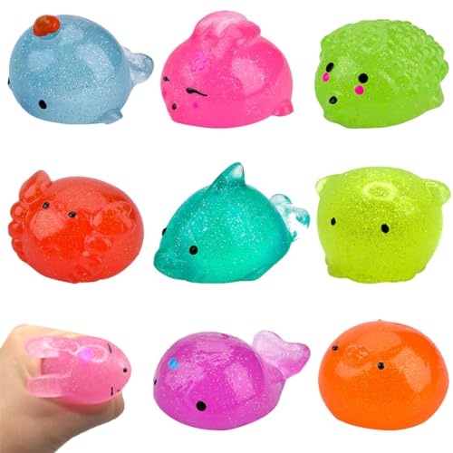 Kawaii Tier Squishies, 8 Stück Squishy Kawaii Set, Jumbo Tiere Squeeze Spielzeug, Mochi Squishy Toys, Glitter Anti Stress Bälle, Sensorische Geschenke für Erwachsene Kinder von Bukezudang