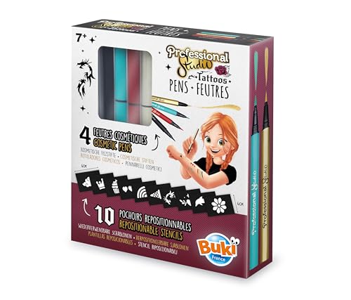 Buki 54381 - Tattoo-Filzstifte – Golden | Kosmetische Stifte für temporäre Tattoos mit Pochoirs | Für Kinder ab 7 Jahren Buki 54381 - Tattoo-Filzstifte – Golden | Kosmetische Stifte für temporäre Tattoos mit Pochoirs | Für Kinder ab 7 Jahren von Buki
