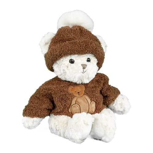 Bukowski Teddybär River 35 cm weiß/braun mit Pullover und Mütze Plüschteddybär von Bukowski