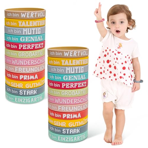 Bukuhlio 24 Stück Motivationsarmbänder auf Deutsch Inspirierende Armbänder mit Positiven Sprüchen, Motivierendes Silikonarmband, Mutmacher Geschenke Party Mitgebsel für Kollegen Teenager Kinder Bukuhlio 24 Stück Motivationsarmbänder auf Deutsch Inspirierende Armbänder mit Positiven Sprüchen, Motivierendes Silikonarmband, Mutmacher Geschenke Party Mitgebsel für Kollegen Teenager Kinder von Bukuhlio