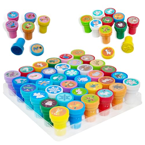Bukuhlio 36 Stück Stempel Kinder,Cartoon Auto Stempelset,Mehrfarbige Tiere Stempelset,Niedliche Spielzeugstempel,Geschenktütenfüller,Partygeschenke für Kinder,Geburtstagsgeschenk (Set A) von Bukuhlio
