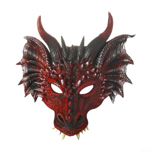 3D-Drachenmaske für Erwachsene und Kinder, realistisches rotes Polyresin-Design mit großen Ohren, Schuppen, Hörnern und heftigen Zähnen, bequeme elastische Bänder, ca 3D-Drachenmaske für Erwachsene und Kinder, realistisches rotes Polyresin-Design mit großen Ohren, Schuppen, Hörnern und heftigen Zähnen, bequeme elastische Bänder, ca von Bulevisiter