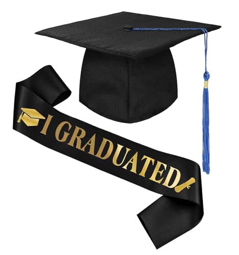 Bull Tiger Prestige Bachelor Hut mit Schärpe, Verstellbar Doktorhut Graduation Hat, Master Abschluss Geschenk für Hochschule Abschlussfeier, Blau von Bull Tiger Prestige