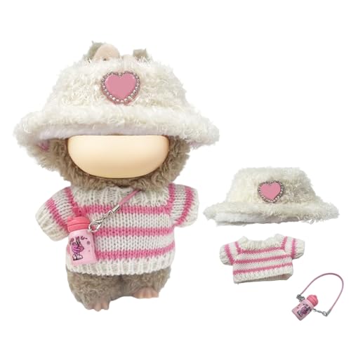 Kleidung Set für 17cm Puppe, 3 Stück Plüsch Puppenkleidung Set, Luxus Strickpullover Hut Pink Becher, Kompatibel Cute Monster Mini Plüschpuppe, Poupée Bekleidung Zubehör (Ohne Puppe), Rosa von Bull Tiger Prestige