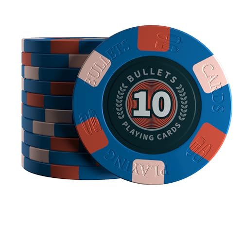 Bullets Playing Cards, 25x Keramik Pokerchip Richie, Wert 10, für Pokerset, 10g, 4cm Durchmesser (Blau) von Bullets Playing Cards