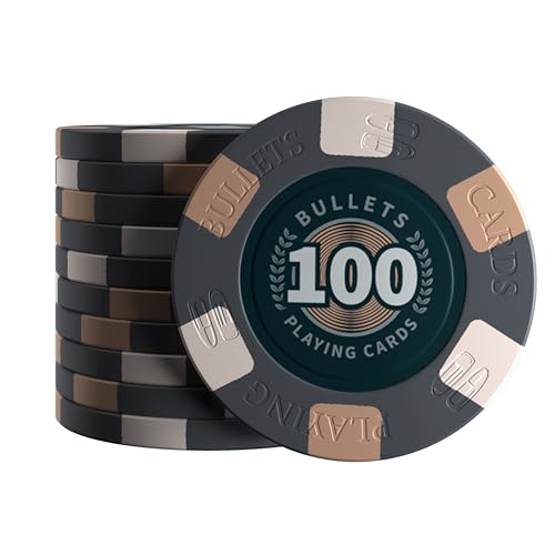 Bullets Playing Cards, 25x Keramik Pokerchip Richie, Wert 100, für Pokerset, 10g, 4cm Durchmesser (Schwarz) von Bullets Playing Cards