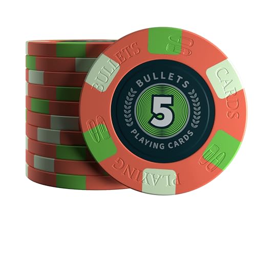 Bullets Playing Cards, 25x Keramik Pokerchip Richie, Wert 5, für Pokerset, 10g, 4cm Durchmesser (Rot) von Bullets Playing Cards